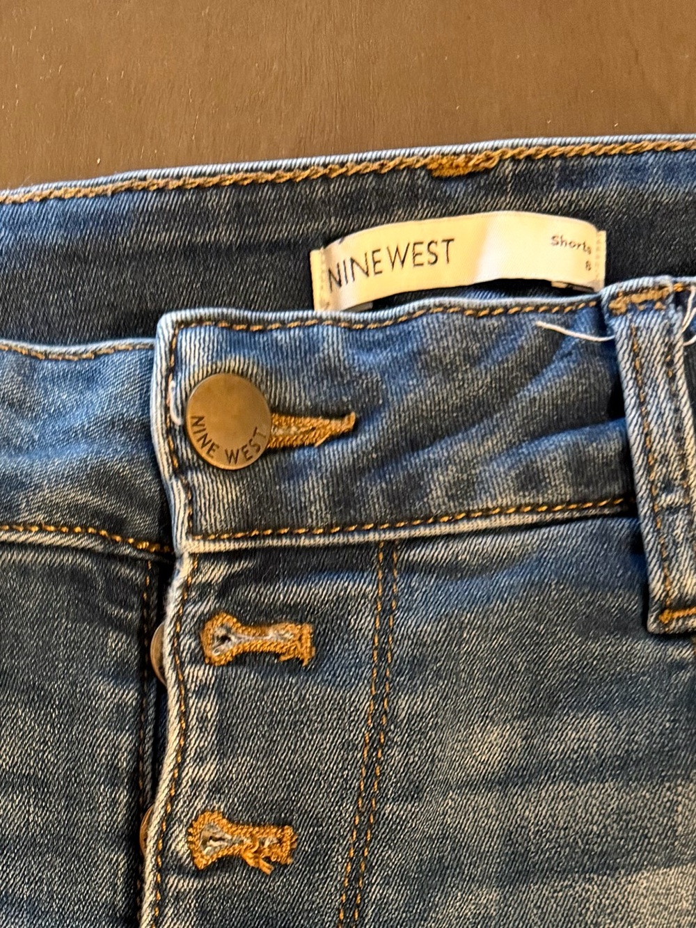 Nine West High-Rise Blue Denim Jeans shorts with Button-Front